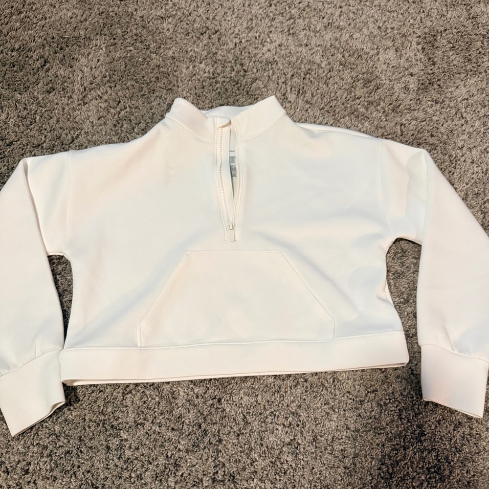 All in Motion Kids XL 14 Cream White Quarter Zip Cropped Sweatshirt Pullover